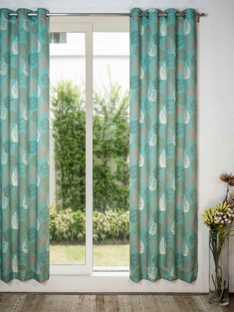 

SHIVANAA HOMES Sea Green & White Floral Printed Room Darkening Door Curtain