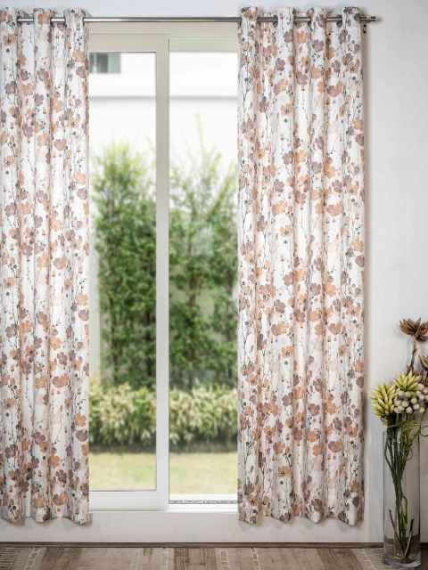 

SHIVANAA HOMES Brown & White Floral Printed Room Darkening Door Curtain