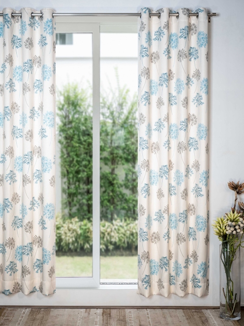 

SHIVANAA HOMES Blue & White Floral Printed Room Darkening Single Long Door Curtain