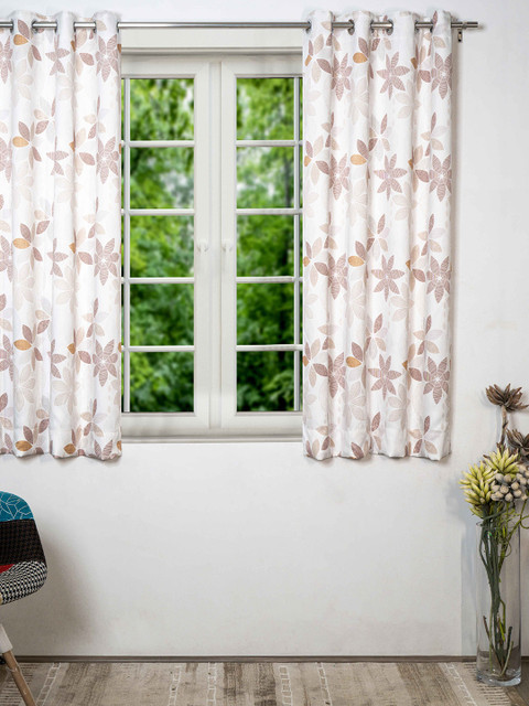 

SHIVANAA HOMES Brown & White Floral Printed Room Darkening Window Curtain