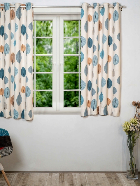 

SHIVANAA HOMES Blue & Off White Set Of 1 Floral Room Darkening Window Curtain