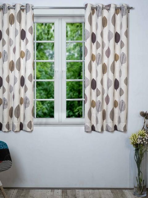 

SHIVANAA HOMES Beige & Brown Room Darkening Window Curtain