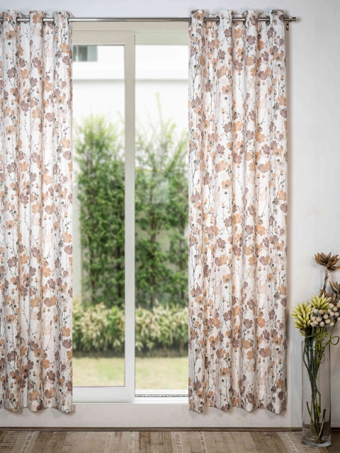 

SHIVANAA HOMES Brown & Off White Floral Printed Room Darkening Long Door Curtain