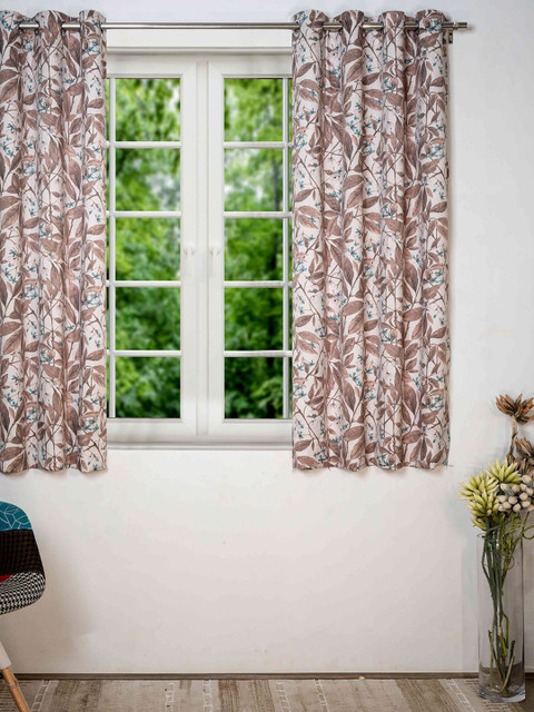 

SHIVANAA HOMES Peach & Blue Floral Printed Room Darkening Single Window Curtain