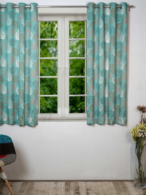 

SHIVANAA HOMES Sea Green & Orange Set Of 1 Room Darkening Window Curtain