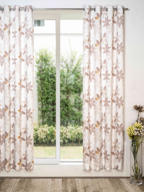 

SHIVANAA HOMES White & Brown Floral Room Darkening Door Curtain