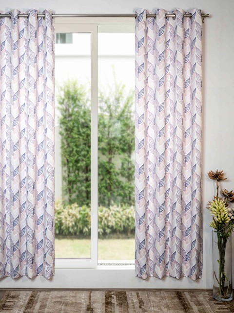 

SHIVANAA HOMES Purple & White Floral Printed Room Darkening Single Long Door Curtain