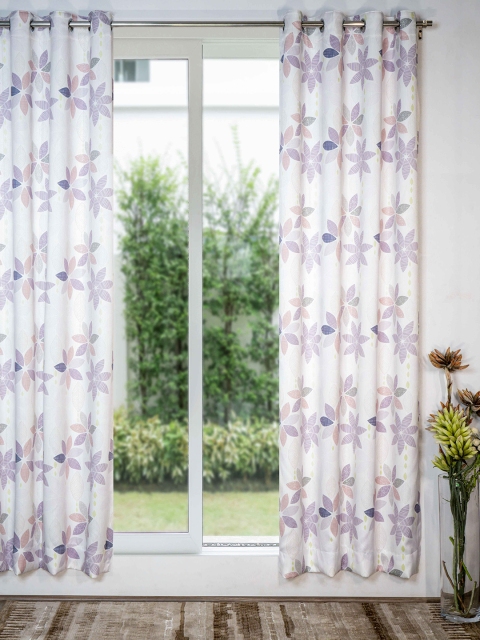 

SHIVANAA HOMES Purple & White Floral Printed Room Darkening Door Curtain