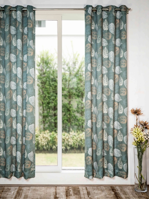 

SHIVANAA HOMES Green & White Set Of 1 Floral Room Darkening Door Curtain