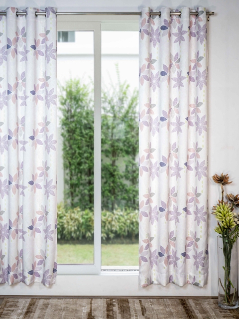 

SHIVANAA HOMES Purple & White Floral Printed Room Darkening Long Door Curtain