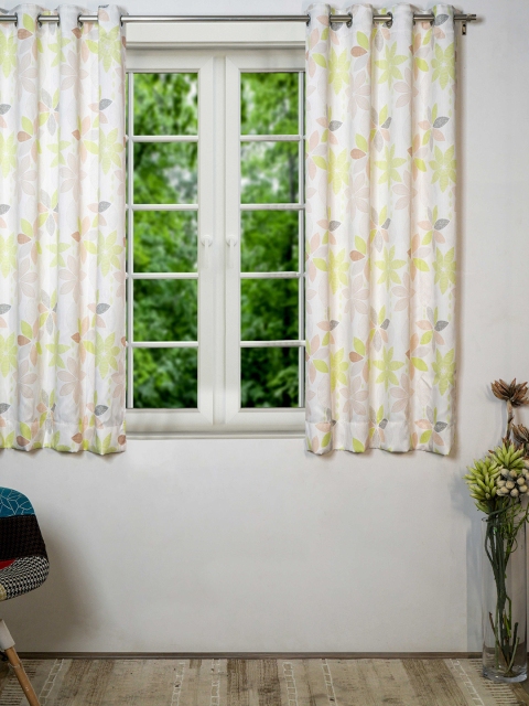 

SHIVANAA HOMES Yellow & White Floral Room Darkening Window Curtain
