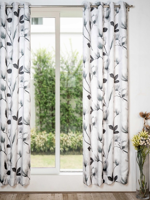 

SHIVANAA HOMES Grey & White Set Of 1 Floral Room Darkening Long Door Curtain