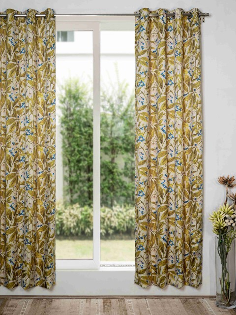 

SHIVANAA HOMES Green & Blue Floral Room Darkening Long Door Curtain