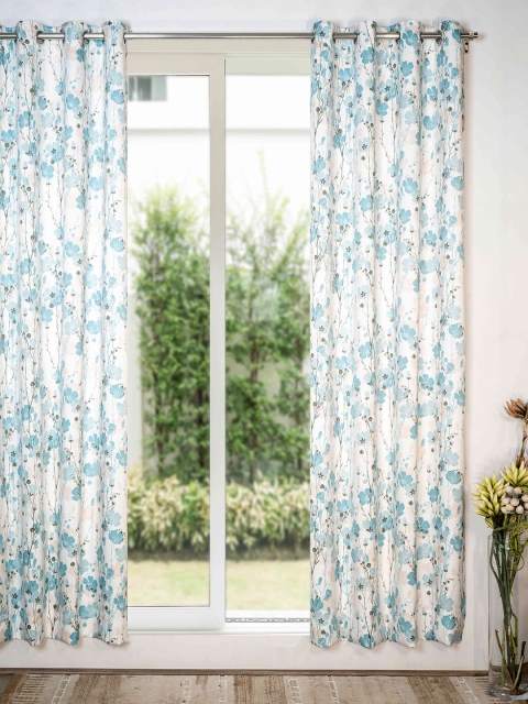 

SHIVANAA HOMES Blue & White Floral Printed Room Darkening Single Long Door Curtain