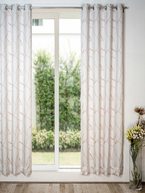 

SHIVANAA HOMES Peach-Coloured & White Abstract Room Darkening Door Curtain