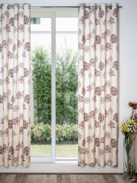 

SHIVANAA HOMES Brown & Cream-Coloured Floral Room Darkening Door Curtain