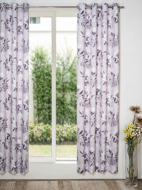 

SHIVANAA HOMES Purple & Cream-Coloured Floral Room Darkening Door Curtain