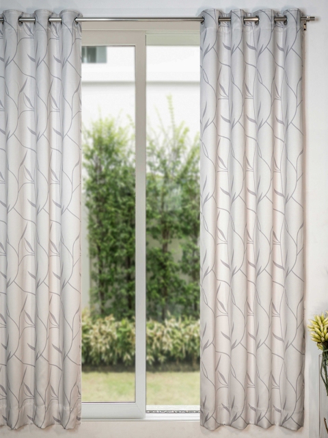 

SHIVANAA HOMES Grey & White Abstract Room Darkening Long Door Curtain