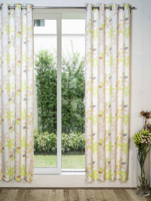 

SHIVANAA HOMES Yellow & Peach-Coloured Floral Room Darkening Door Curtain