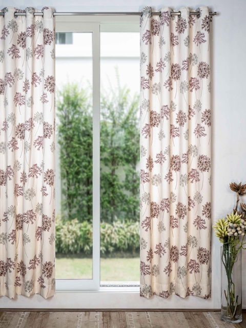 

SHIVANAA HOMES Brown & Off White Floral Printed Room Darkening Long Door Curtain