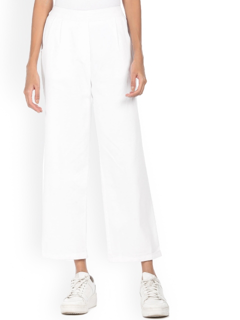 

Sugr Women White Pleated Pure Cotton Trousers