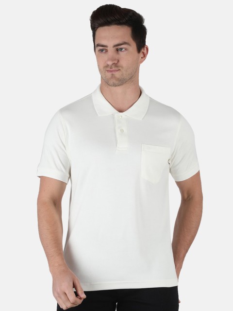 

Monte Carlo Men Cream-Coloured Cotton Blend Polo Collar T-shirt