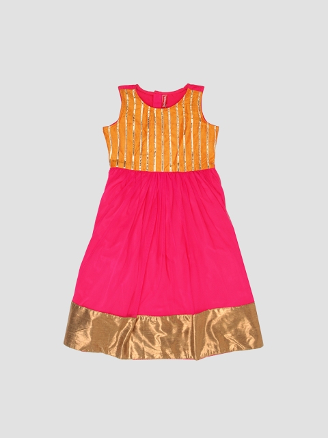 

Ethnicity Girls Pink & Mustard Yellow Colourblocked Ethnic Dress