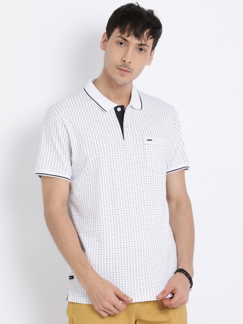 

t-base Men White Printed Polo Collar Pure Cotton T-shirt