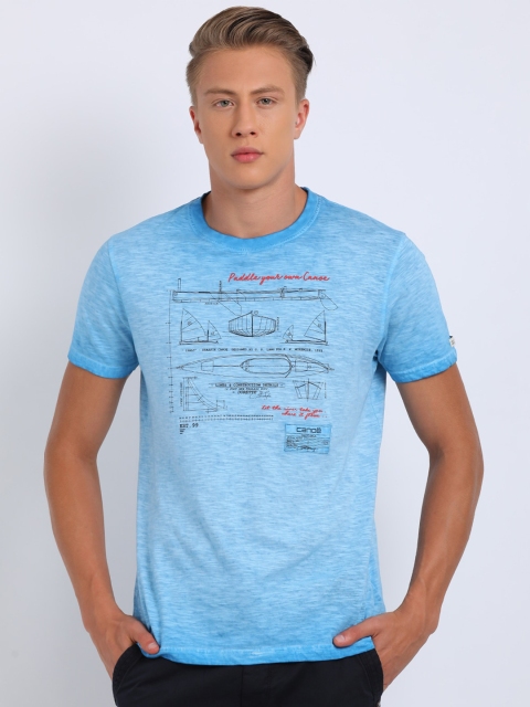 

t-base Men Blue Graphic Printed Cotton T-shirt
