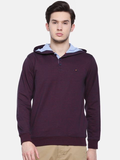 

t-base Men Burgundy Solid Regular Fit Cotton Hoodie T-shirt