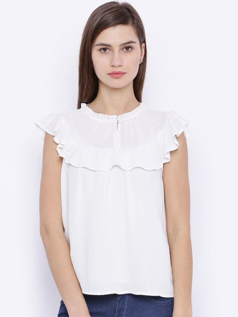 

Tokyo Talkies Women White Solid Layered Top