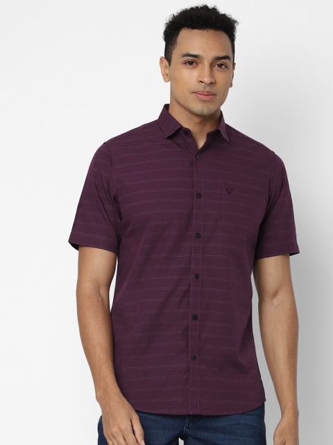 

Allen Solly Men Burgundy Slim Fit Horizontal Striped Pure Cotton Casual Shirt