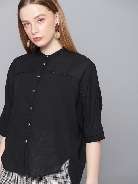 

Tokyo Talkies Women Black Loose Fit Solid Sheer Casual Shirt