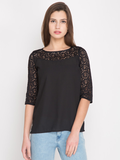 

Tokyo Talkies Women Black Lace Top