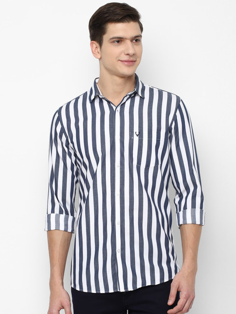 

Allen Solly Men Grey & White Slim Fit Striped Pure Cotton Casual Shirt