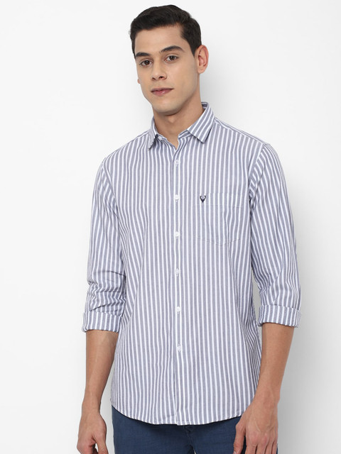 

Allen Solly Men Grey Slim Fit Striped Cotton Casual Shirt