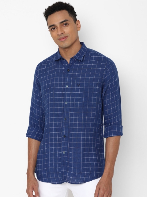 

Allen Solly Men Blue Slim Fit Grid Tattersall Checks Checked Linen Semiformal Shirt