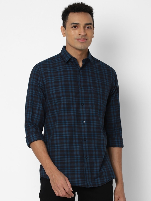 

Allen Solly Men Navy Blue Slim Fit Tartan Checks Pure Cotton Casual Shirt