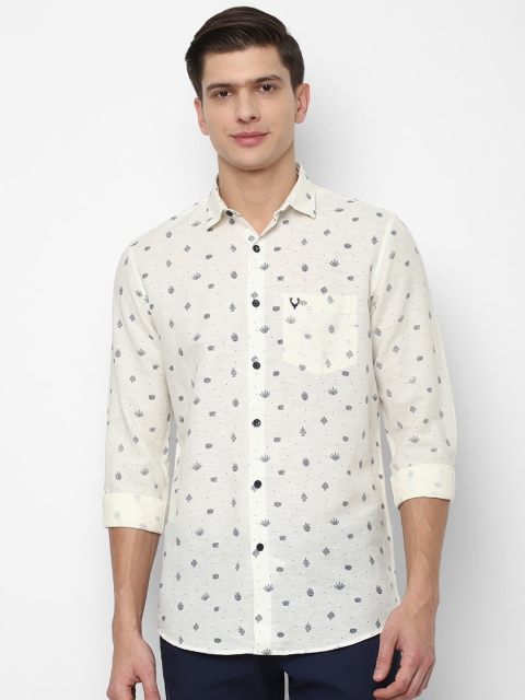 

Allen Solly Men Cream-Coloured Slim Fit Printed Linen Cotton Casual Shirt