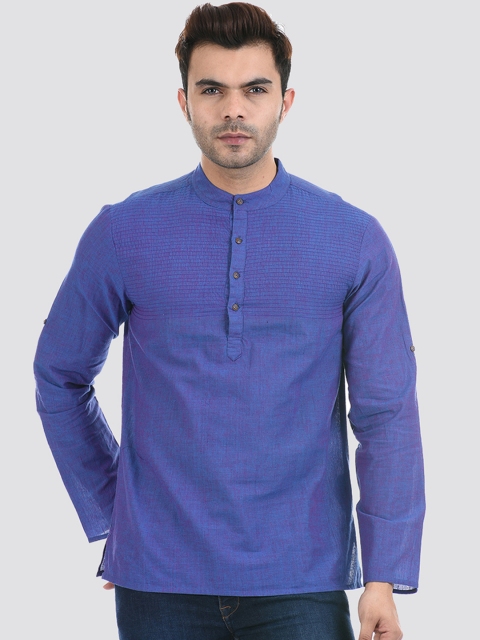 

Ethnicity Men Blue Solid Thread Work Straight Kurta
