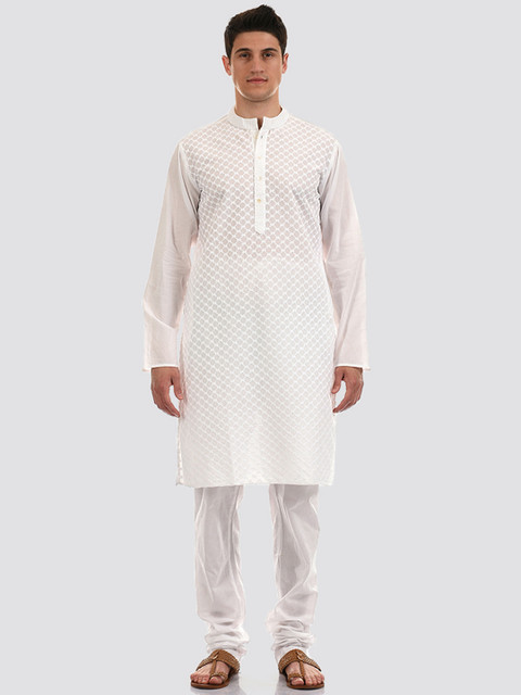 

Ethnicity Men White Embroidered Kurta