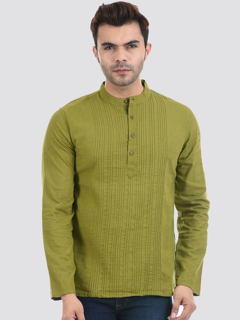 

Ethnicity Men Green Pleated Kurta