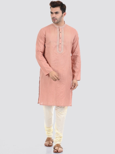 

Ethnicity Men Pink Striped Kurta