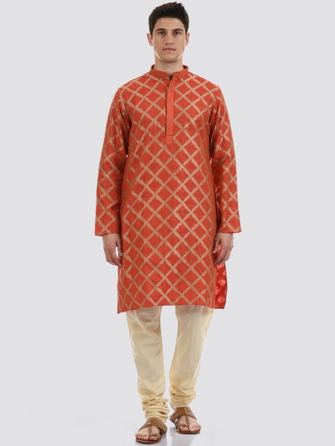 

Ethnicity Men Red & Gold-Toned Printed Kurta, Orange
