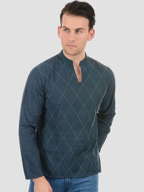 

Ethnicity Men Blue Geometric Thread Work Kurta