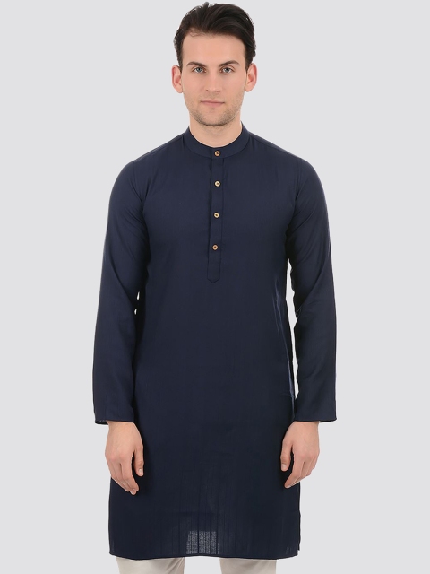 

Ethnicity Men Navy Blue Solid Straight Cotton Kurta