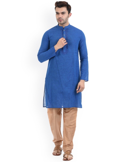 

Ethnicity Men Blue Embroidered Thread Work Kurta