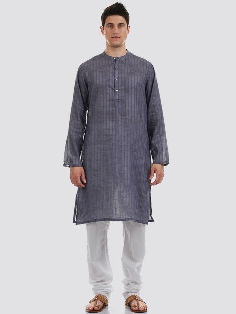 

Ethnicity Men Purple & Grey Striped Cotton Straight Kurta