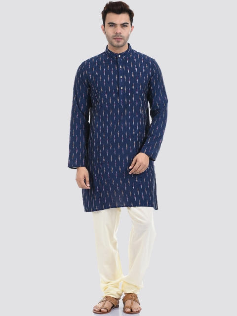 

Ethnicity Men Blue Printed Straight Cotton Kurta