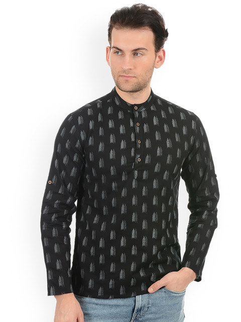 

Ethnicity Men Black & Grey Abstract Printed Kurta